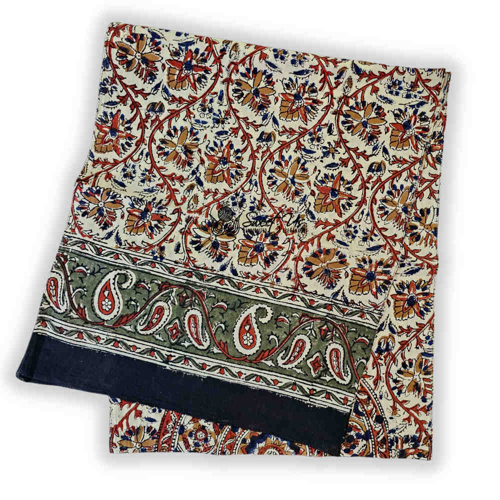 Vintage Paisley Cotton Block Print Summer Floral Scarf for Women, Jade Oasis