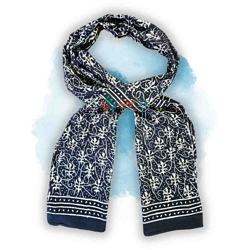 Lightweight Soft Cotton Floral Scarf for Women, Chiara Blooms, Noir