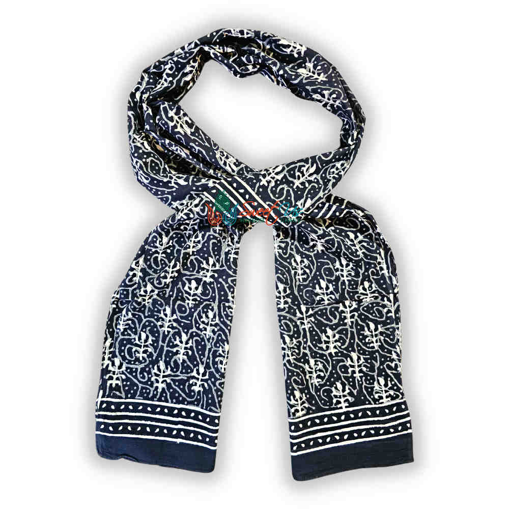 Lightweight Soft Cotton Floral Scarf for Women, Chiara Blooms, Noir