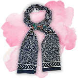 Lightweight Soft Cotton Floral Scarf for Women, Chiara Eternity, Noir