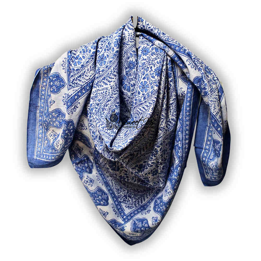 Princess Paisley Soft Cotton Floral Scarf for Women, Serene Blue