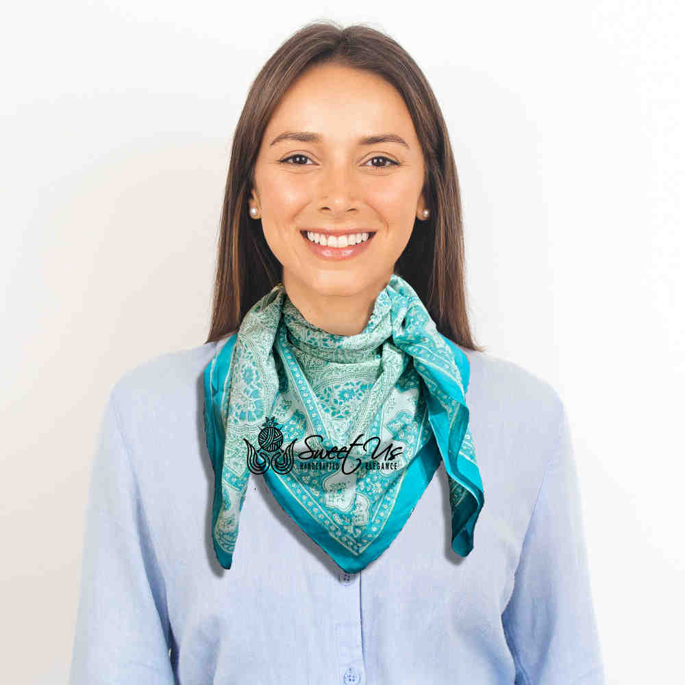 Princess Paisley Soft Cotton Floral Scarf for Women, Turquoise Shores