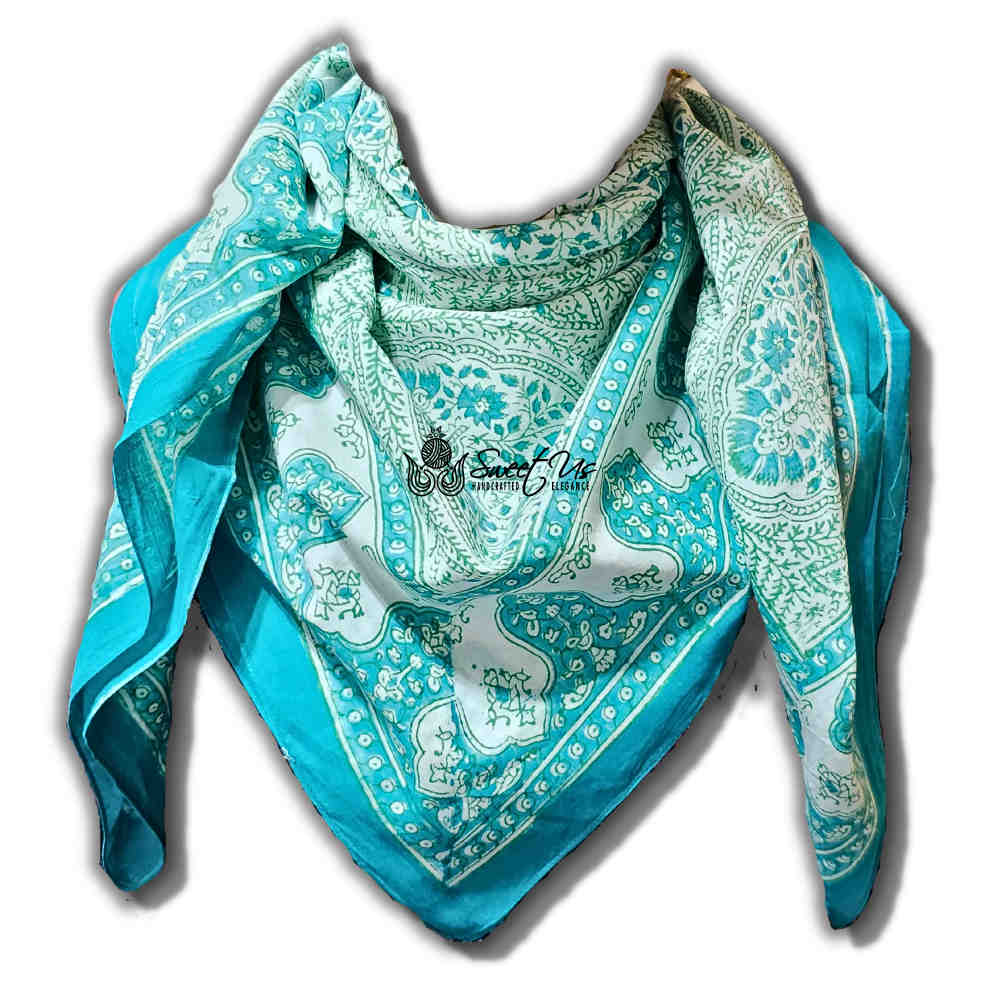 Princess Paisley Soft Cotton Floral Scarf for Women, Turquoise Shores