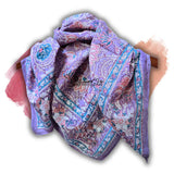 Lotus Dreams Cotton Block Print Summer Floral Scarf for Women, Lilac Luster