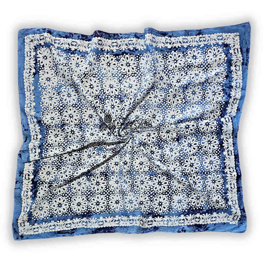 Batik Bloom Floral Sheer Soft Cotton Scarf for Women, Shadow Blue