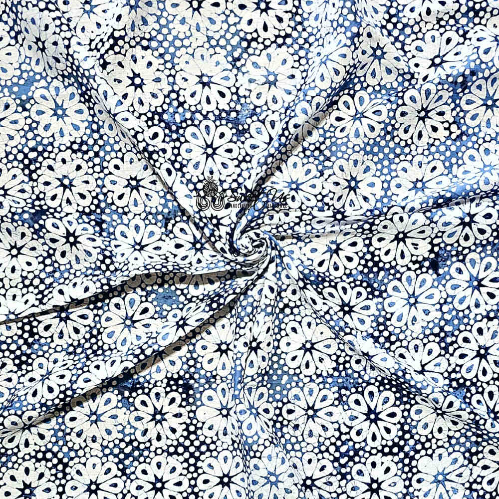 Batik Bloom Floral Sheer Soft Cotton Scarf for Women, Shadow Blue