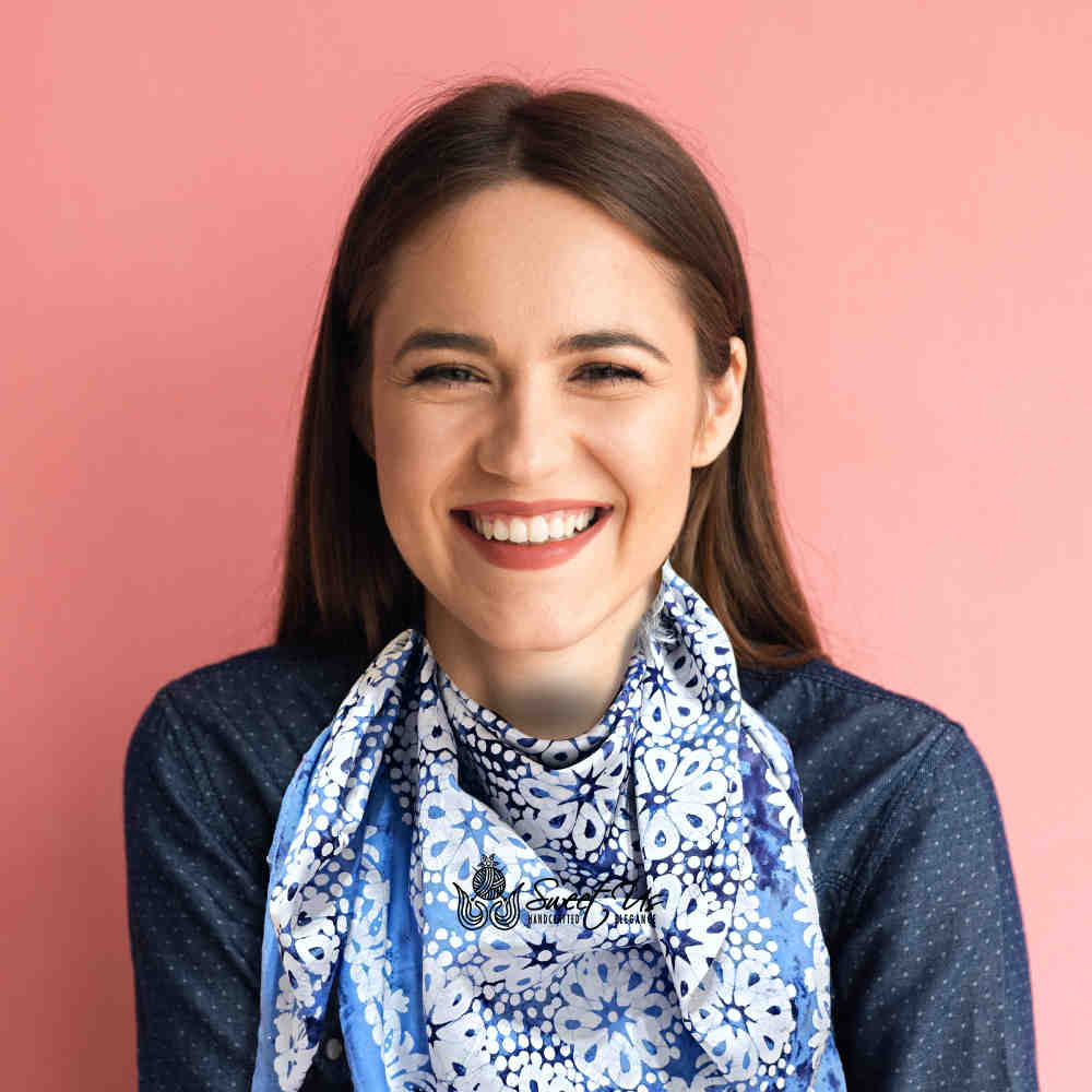 Batik Bloom Floral Sheer Soft Cotton Scarf for Women, Shadow Blue