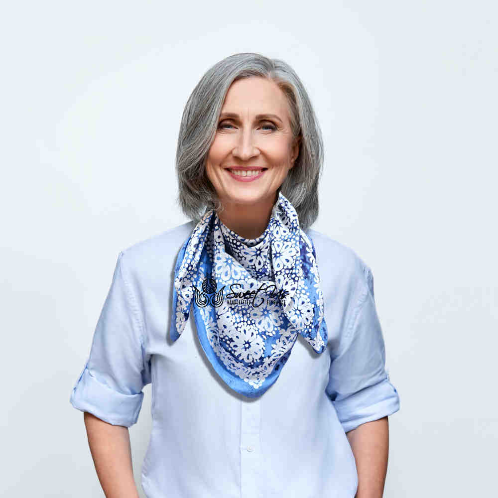 Batik Bloom Floral Sheer Soft Cotton Scarf for Women, Shadow Blue