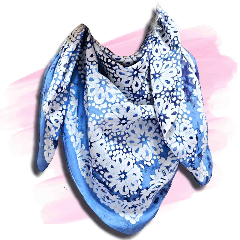 Batik Bloom Floral Sheer Soft Cotton Scarf for Women, Shadow Blue