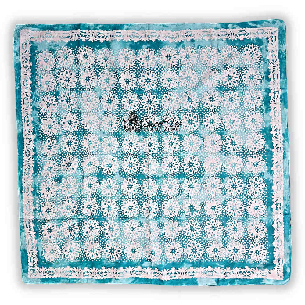 Batik Bloom Floral Sheer Soft Cotton Scarf for Women, Capri Cypress