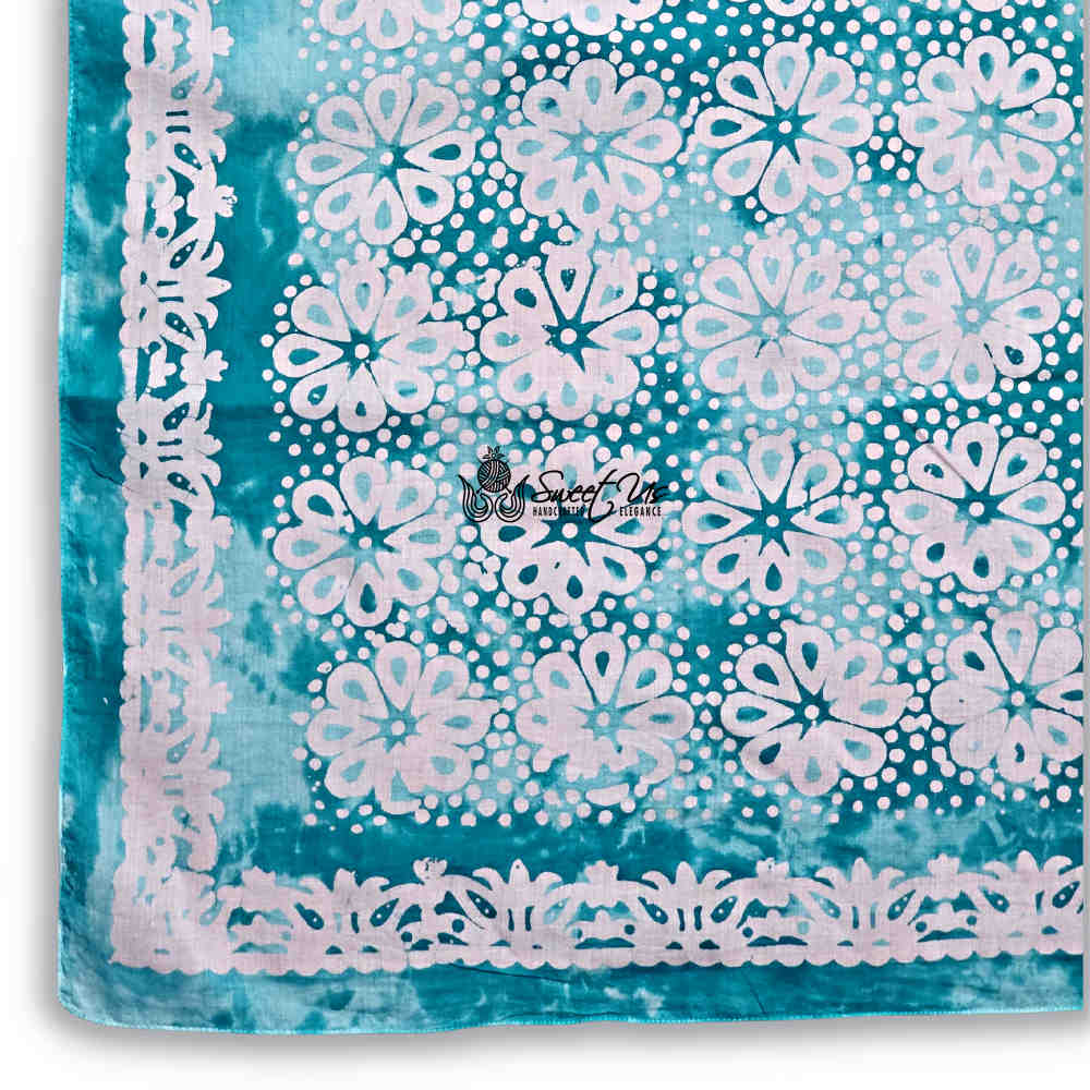 Batik Bloom Floral Sheer Soft Cotton Scarf for Women, Capri Cypress