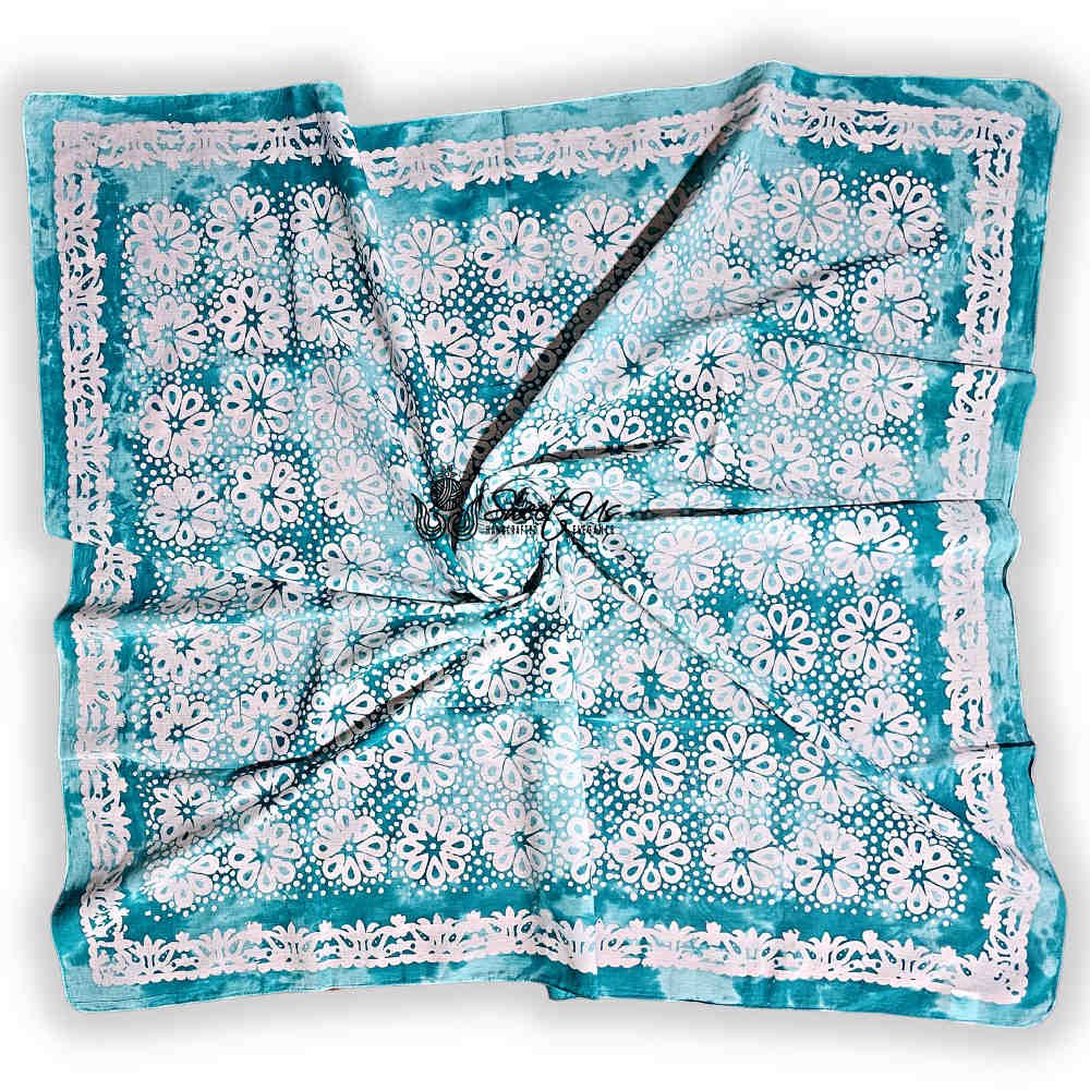 Batik Bloom Floral Sheer Soft Cotton Scarf for Women, Capri Cypress