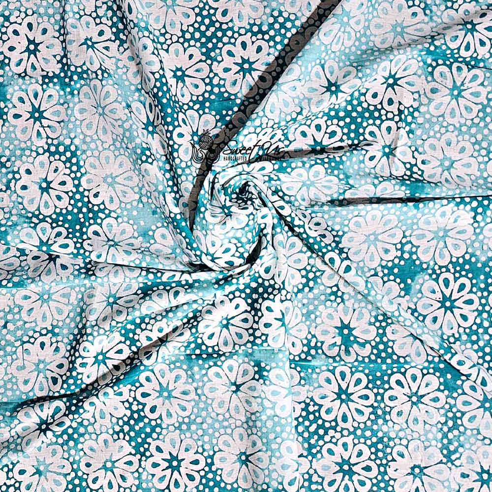 Batik Bloom Floral Sheer Soft Cotton Scarf for Women, Capri Cypress