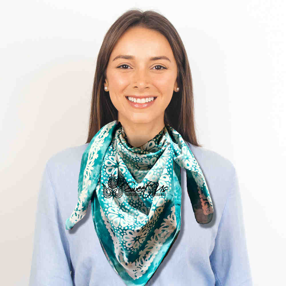 Batik Bloom Floral Sheer Soft Cotton Scarf for Women, Capri Cypress