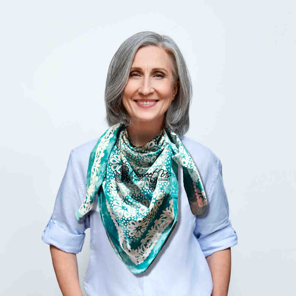 Batik Bloom Floral Sheer Soft Cotton Scarf for Women, Capri Cypress