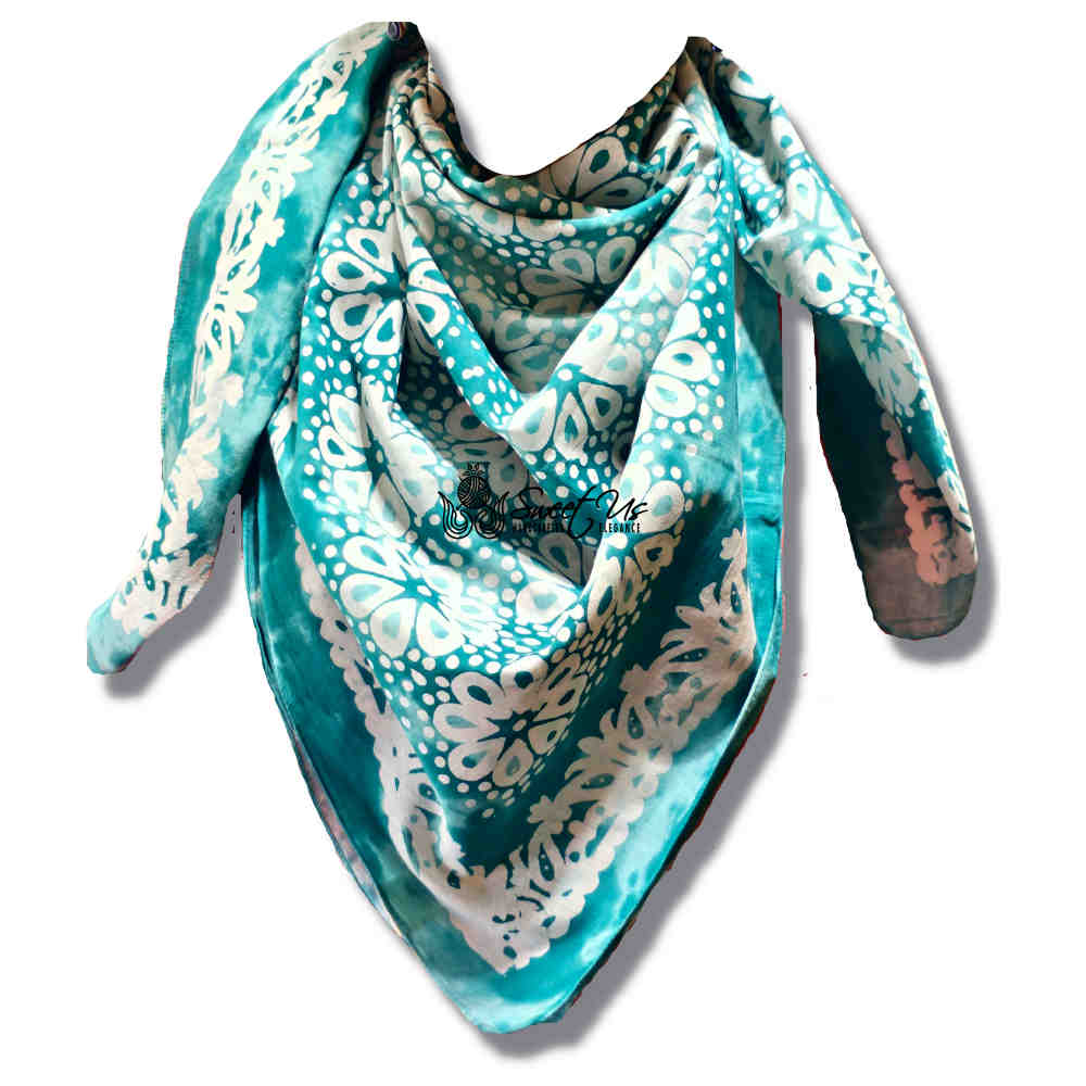 Batik Bloom Floral Sheer Soft Cotton Scarf for Women, Capri Cypress