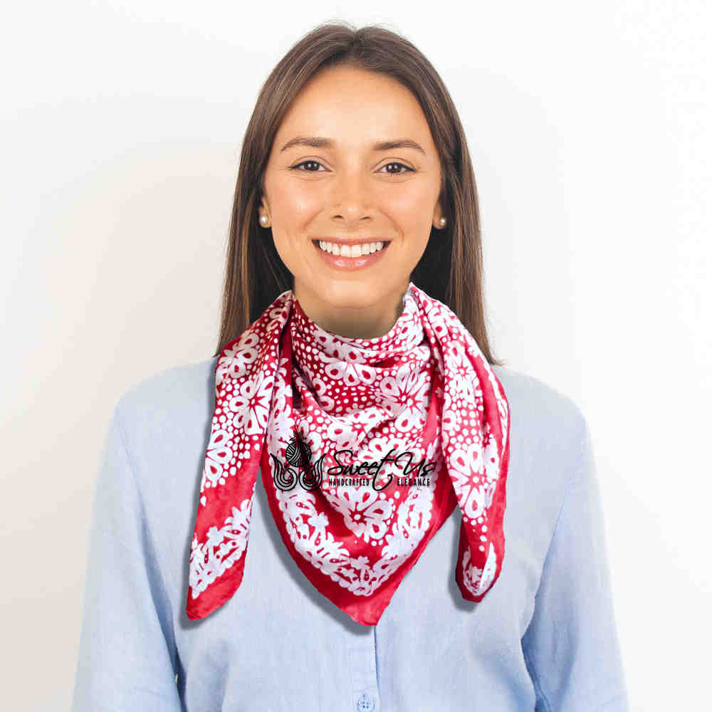 Batik Bloom Floral Sheer Soft Cotton Scarf for Women, Amalfi Blaze