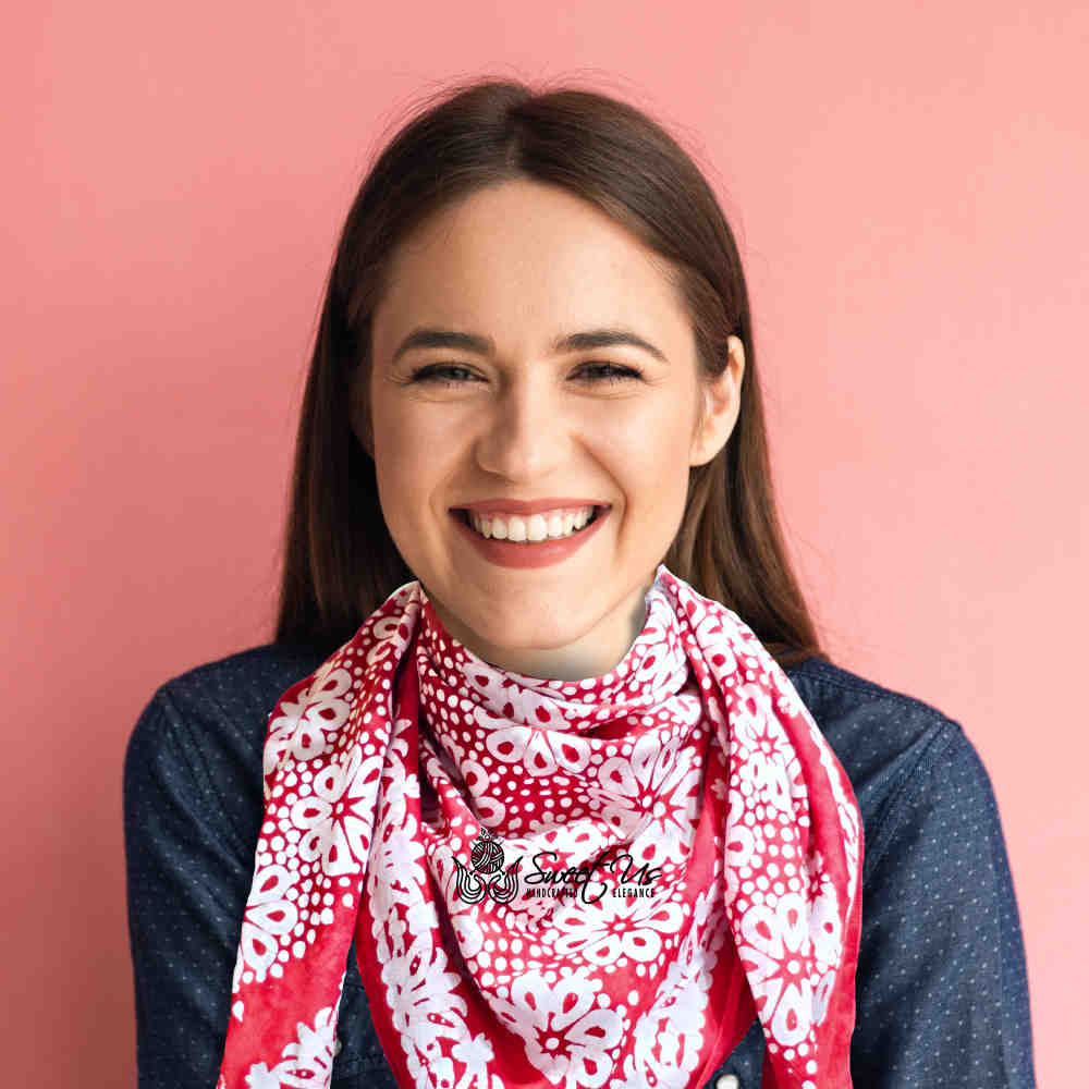 Batik Bloom Floral Sheer Soft Cotton Scarf for Women, Amalfi Blaze