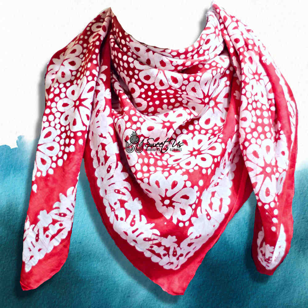 Batik Bloom Floral Sheer Soft Cotton Scarf for Women, Amalfi Blaze