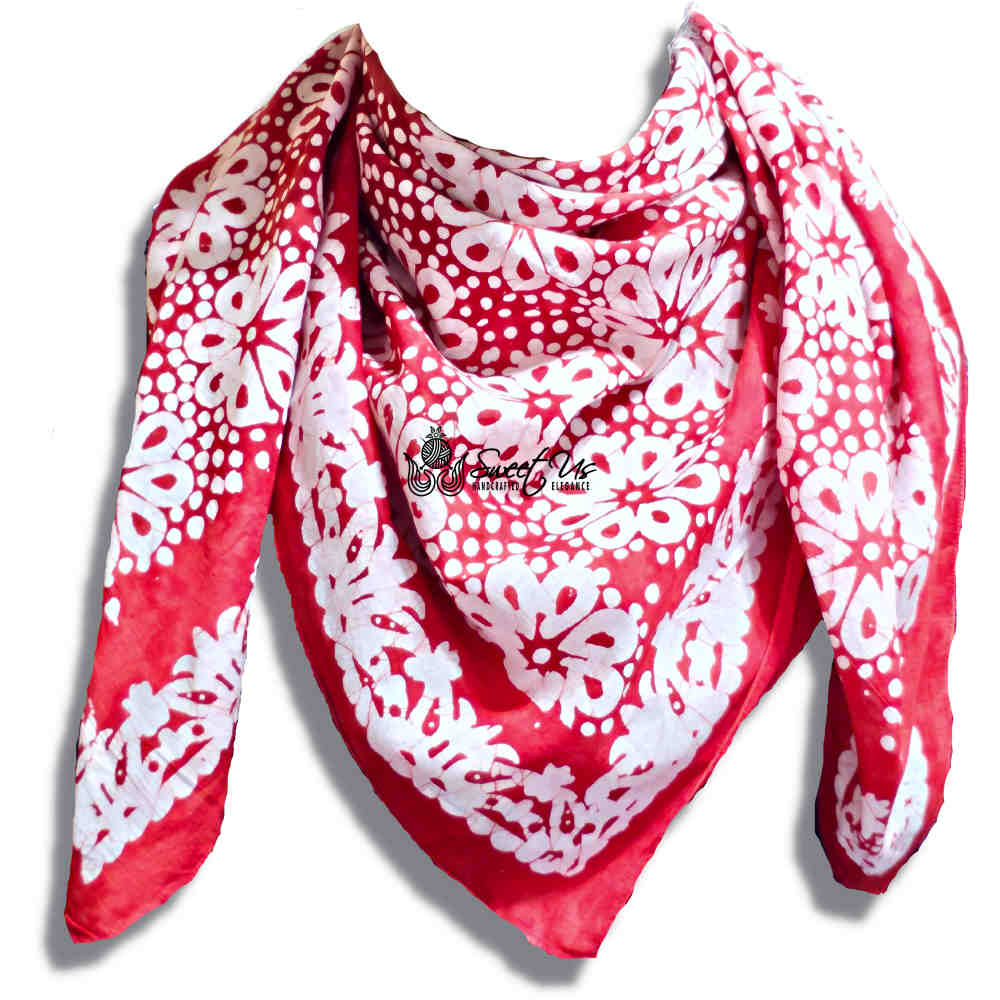 Batik Bloom Floral Sheer Soft Cotton Scarf for Women, Amalfi Blaze