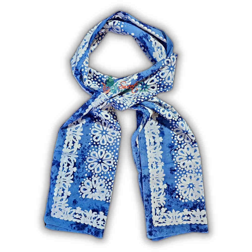Batik Bloom Floral Sheer Soft Cotton Long Scarf for Women, Shadow Blue