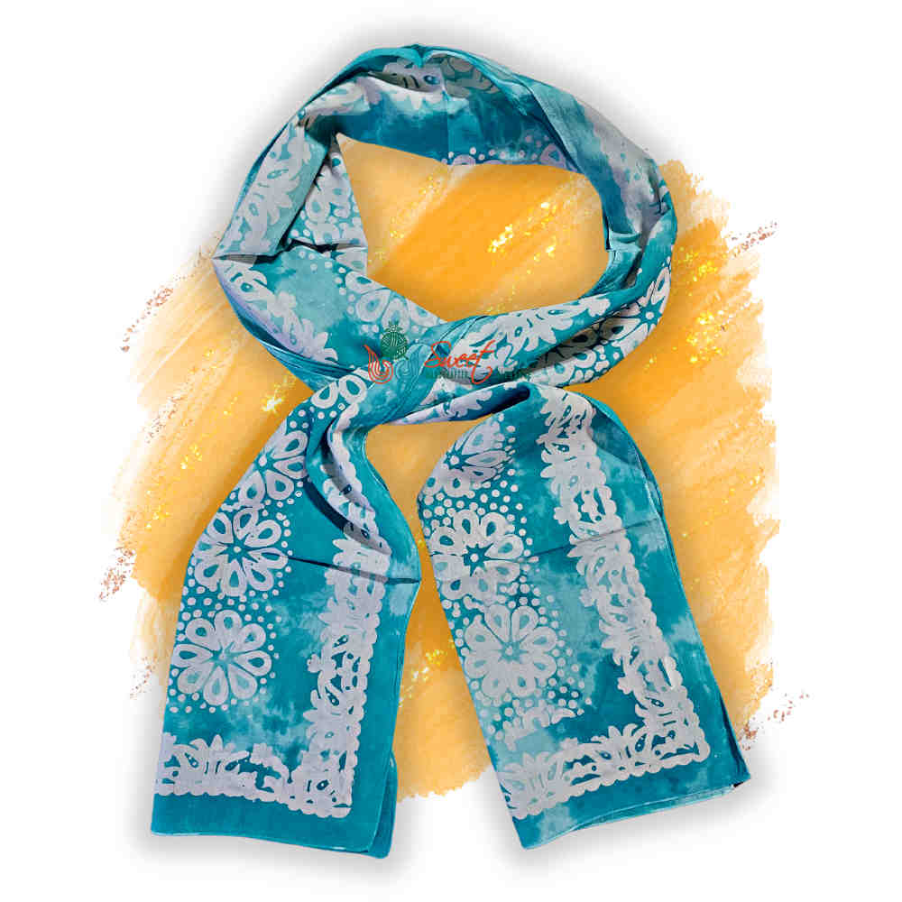 Batik Bloom Floral Sheer Soft Cotton Long Scarf for Women, Capri Cypress