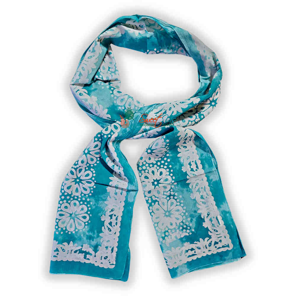 Batik Bloom Floral Sheer Soft Cotton Long Scarf for Women, Capri Cypress