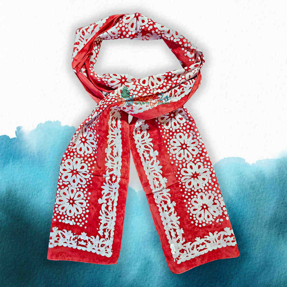 Batik Bloom Floral Sheer Soft Cotton Long Scarf for Women, Amalfi Blaze