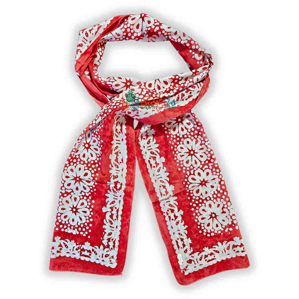 Batik Bloom Floral Sheer Soft Cotton Long Scarf for Women, Amalfi Blaze