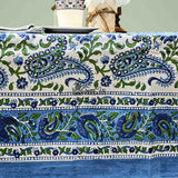 Parisian Paisley Floral Block Print Cotton Tablecloth Collection, Emerald Riviera