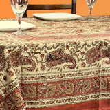 Parisian Paisley Floral Block Print Cotton Tablecloth Rectangle, Sienna Spice