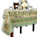 Parisian Paisley Floral Block Print Cotton Tablecloth Collection, Lime Terrace