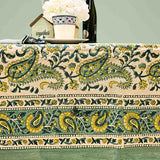 Parisian Paisley Floral Block Print Cotton Tablecloth Collection, Lime Terrace