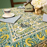 Parisian Paisley Floral Block Print Cotton Tablecloth Collection, Lime Terrace