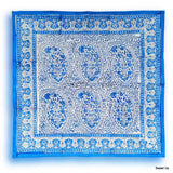 Princess Paisley Block Print Cotton Floral Table Napkin, Serene Blue