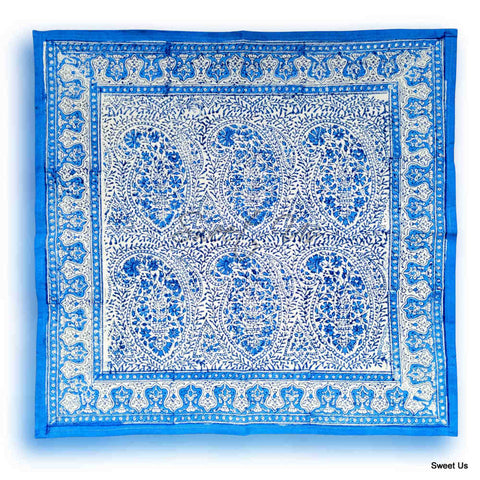 Princess Paisley Block Print Cotton Floral Table Napkin, Serene Blue