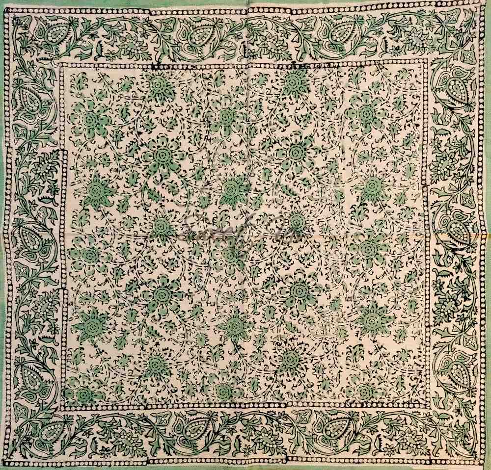 Daisy Bouquet Block Print Cotton Floral Set of 4 Table Napkins, Minty Breeze - Sweet Us