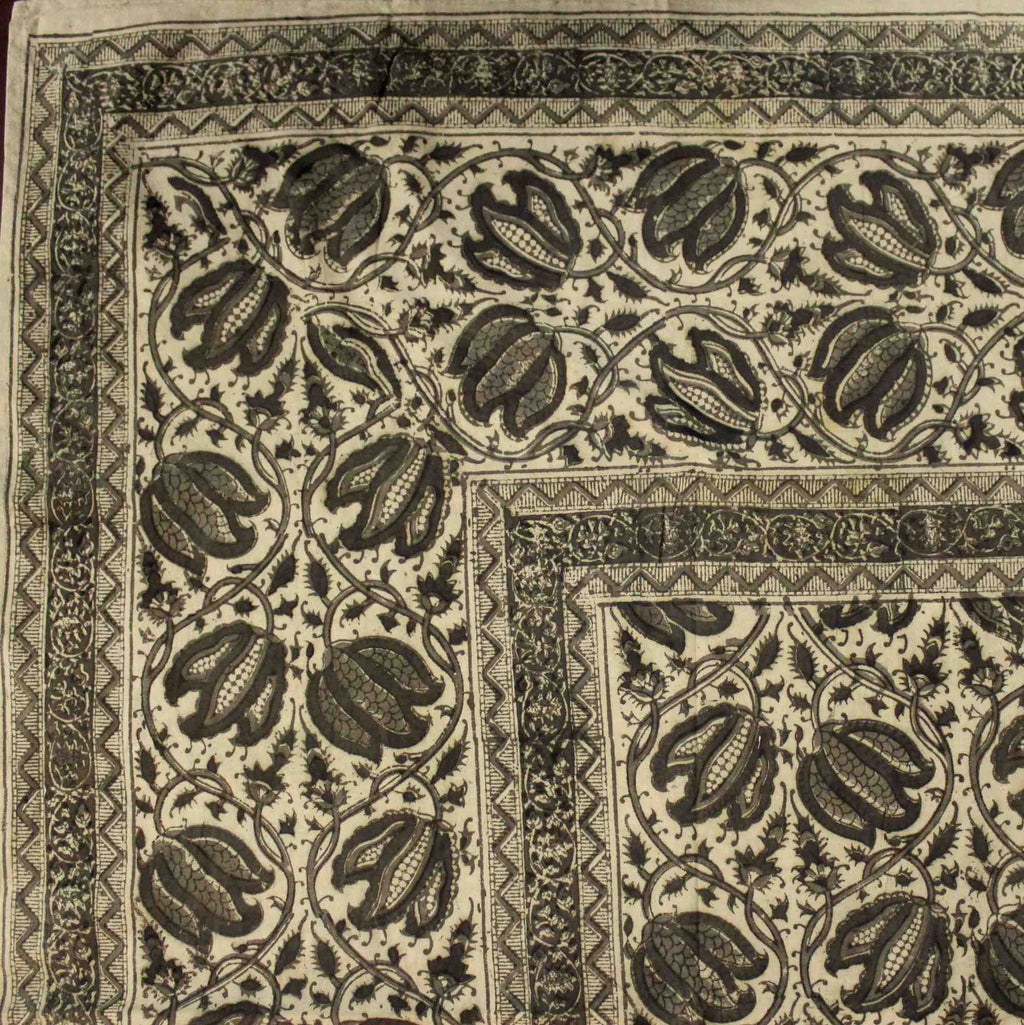 Vegetable Dye Hand Block Print Round Tablecloth Rectangle Cotton Blue Table Linen - Sweet Us