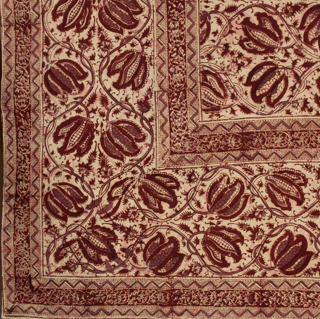 Vegetable Dye Hand Block Print Round Tablecloth Rectangle Cotton Blue Table Linen - Sweet Us