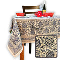 Sustainable Floral Block Print Cotton Tablecloth Rectangle, Golden Twilight - Sweet Us