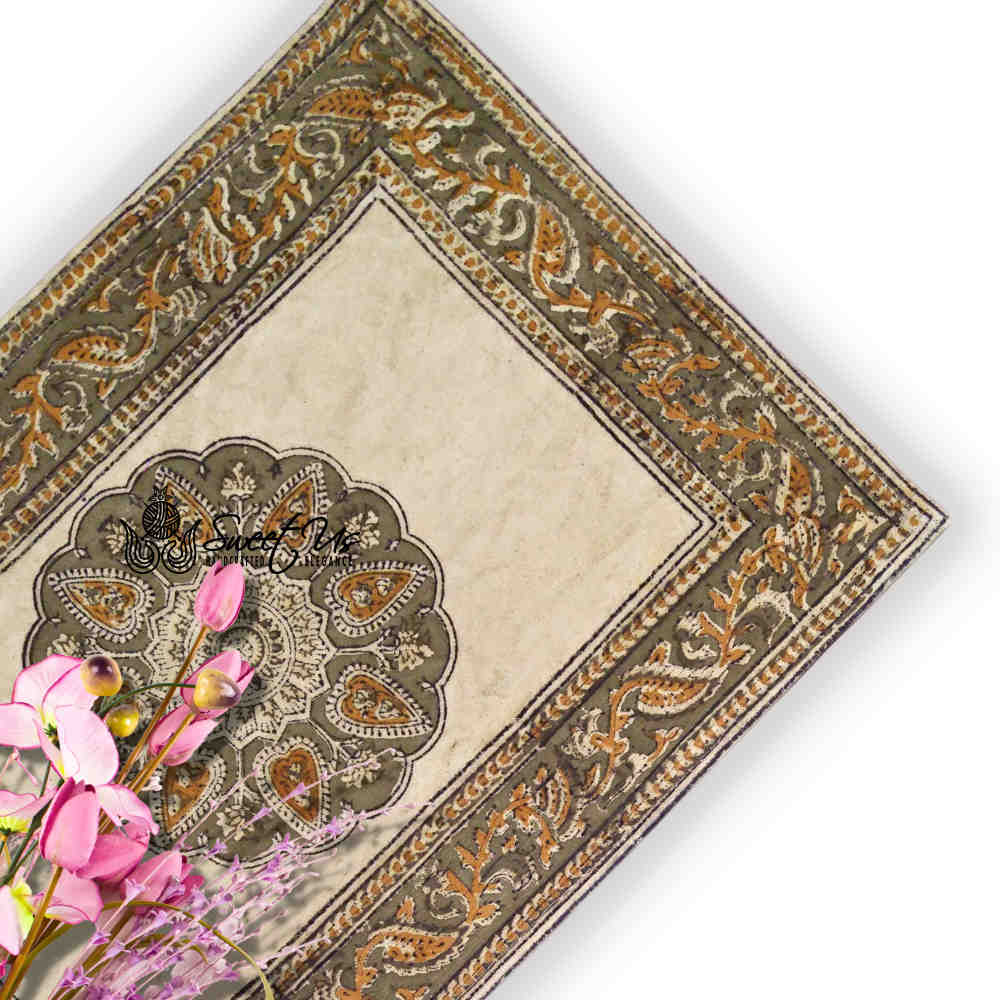 Cotton Sustainable Floral Block Print Set of Four Placemats, Verdant Dune