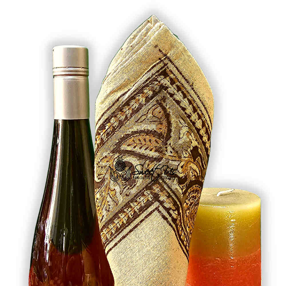 Cotton Sustainable Floral Block Print Set of Four Napkins, Verdant Dune