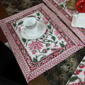 Fiorella Block Print Cotton Floral Set of Four Placemats, Delicate Pink - Sweet Us
