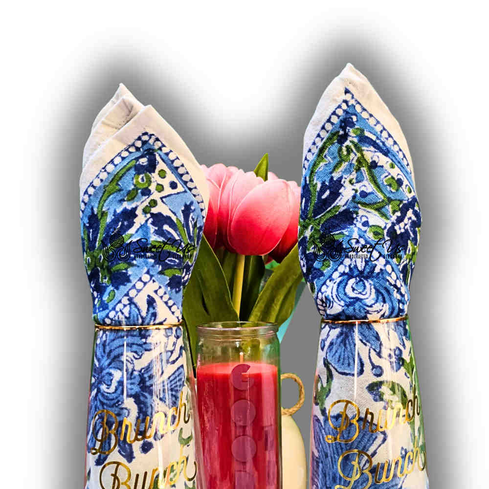 Blossom Burst Cotton Block Print Set of 4 Placemats, Blue Lagoon