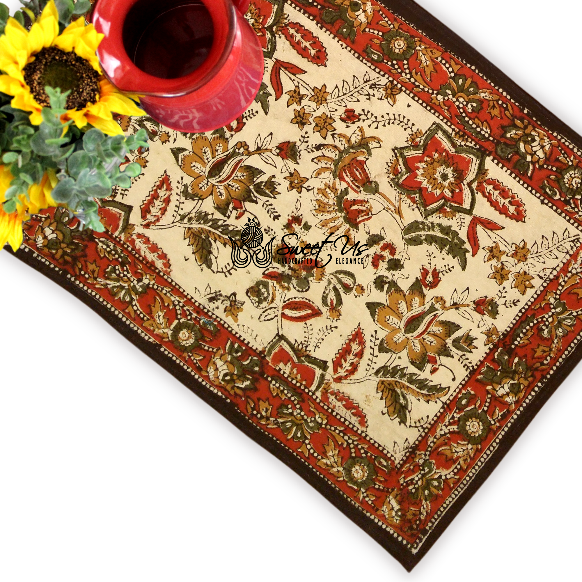 Rustic Autumn Floral Block Print Cotton Set of Four Placemats