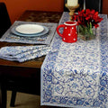 Stella Floral Block Print Cotton Tablecloth Collection, Blue Opal - Sweet Us