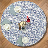 Stella Floral Block Print Cotton Tablecloth Collection, Blue Opal