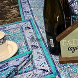 Mystic Lotus Floral Cotton Block Print Placemat, Ocean Breeze