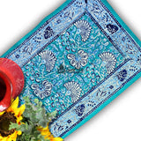 Mystic Lotus Floral Cotton Block Print Placemat, Ocean Breeze