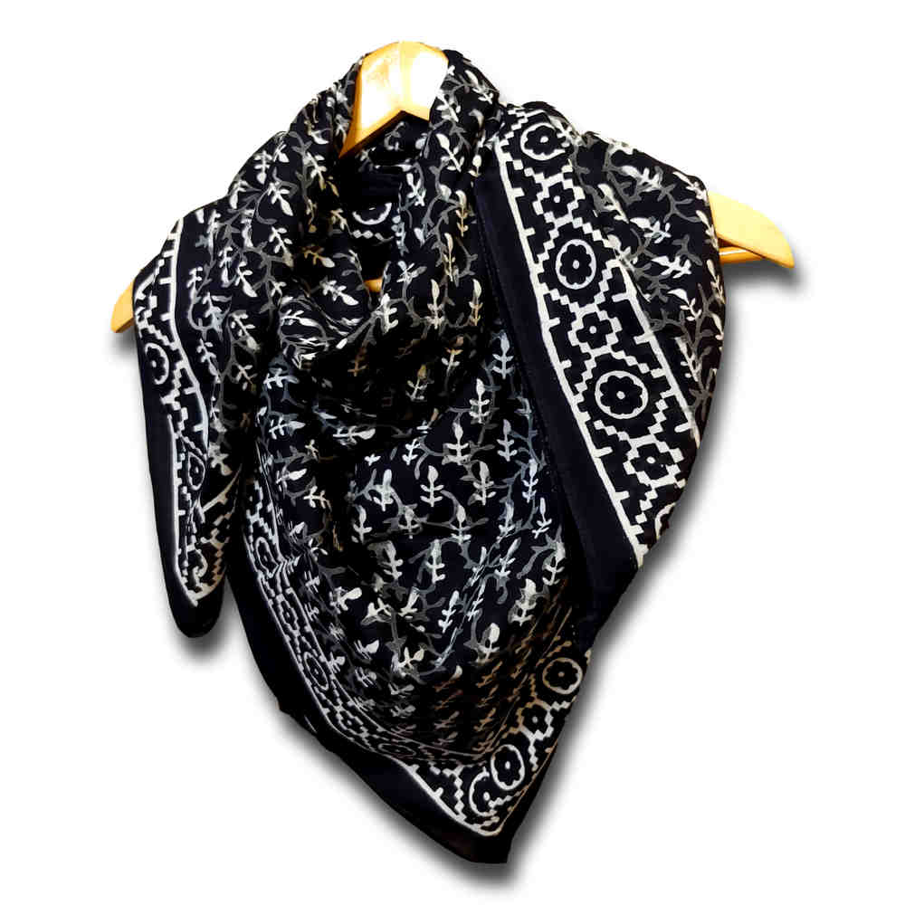 Large Cotton Block Print Dabu Summer Scarf for Women Lightweight Soft Sheer - Sweet Us